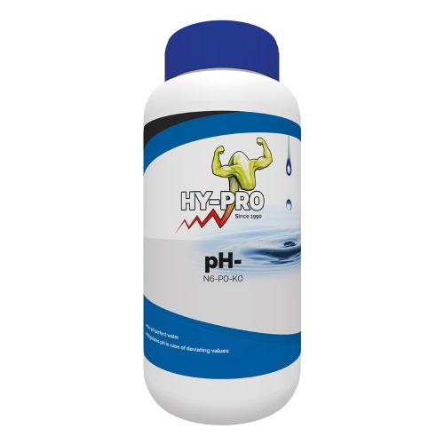 Fles Hy-Pro pH- Min – pH-verlagend middel voor voedingsoplossingen in aarde, coco en hydroponics.