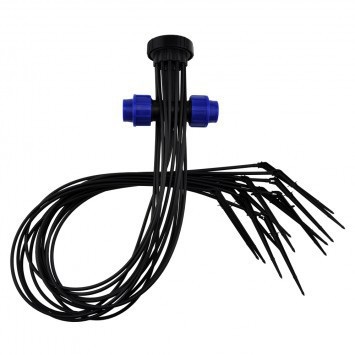 Topspin T-stuk met 12 capillairslangen van 1 meter en stekers – passend op 25 mm tyleenslang voor druppelirrigatie
