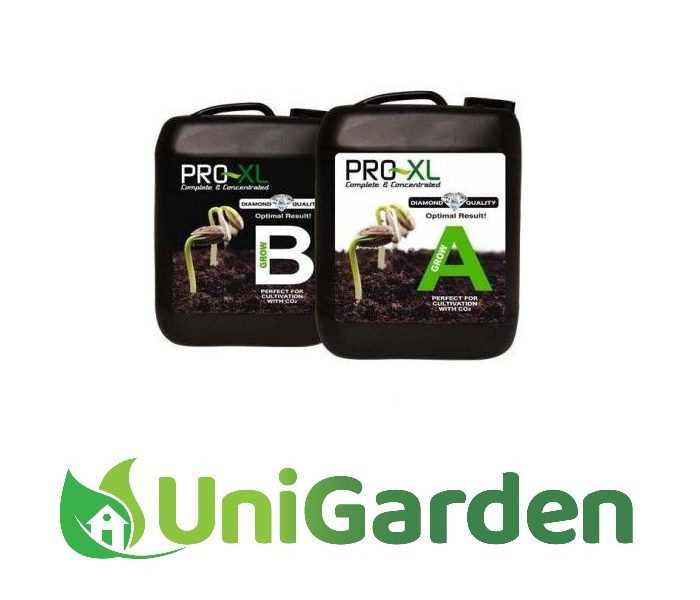 Set flessen Pro-XL Grow A & B – tweedelige minerale voeding voor optimale groeifase op aarde, kokos en hydro.