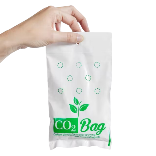 CO2 Boost plastic zak maat M/XL voor natuurlijke CO₂-verrijking in binnenruimtes, ophangbaar en onderhoudsvrij.