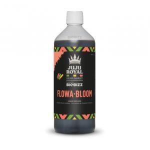 Fles BioBizz Flowa·Bloom – biologische bloeibooster voor planten in flesverpakking met groene en roze etiketten
