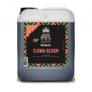 Fles BioBizz Flowa·Bloom – biologische bloeibooster voor planten in flesverpakking met groene en roze etiketten